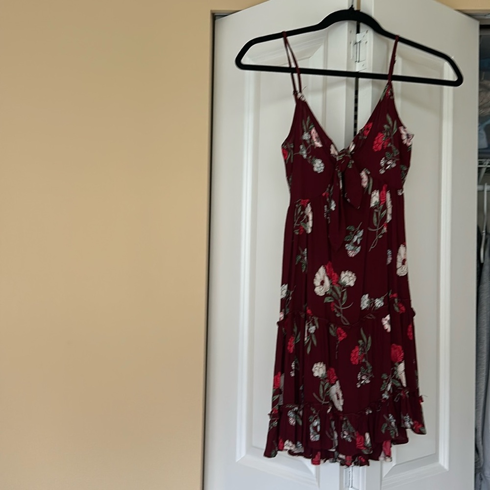 Red floral mini dress